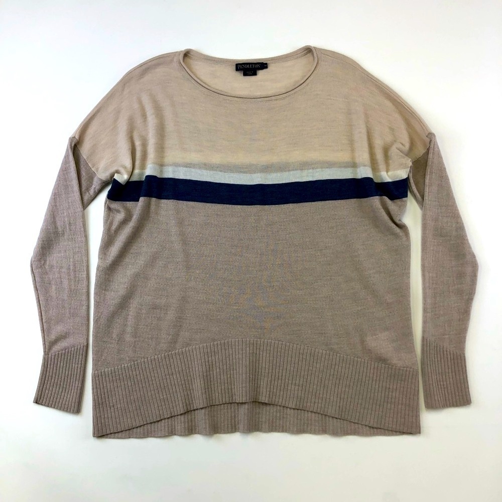Pendleton pullover neutral merino wool wound neck lightweight womens sweater Med